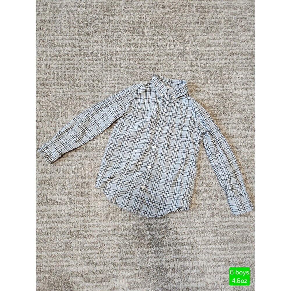 Janie and Jack Boys Black Gray Plaid  Button-Down Long Sleeve Shirt size 6